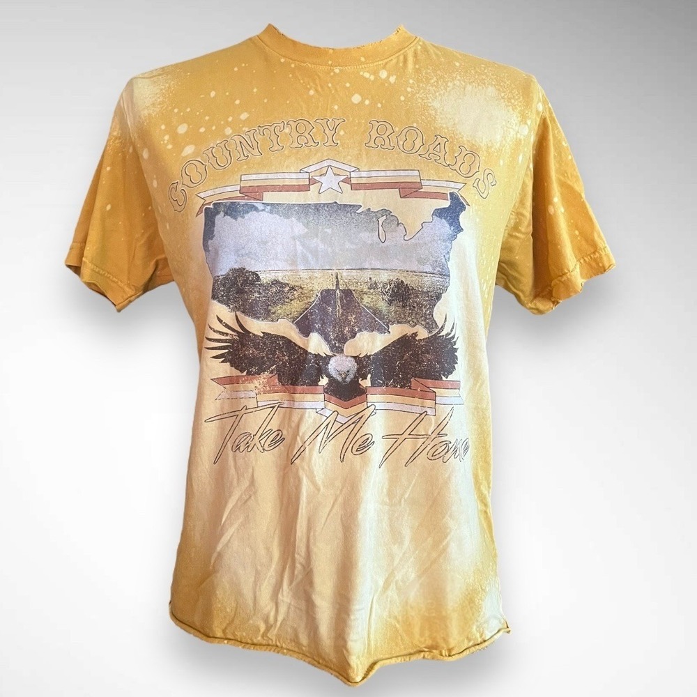 AMERICAN HIGHWAY‎ 'Country Roads' Graphic Bleach Washed Raw Hem T-Shirt | EUC - Picture 2 of 6